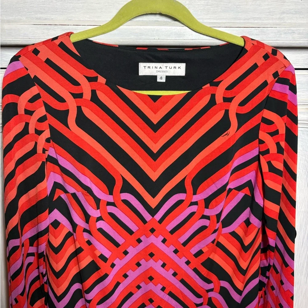Trina Turk‎ Vibrant Geometric Printed Jersey Shift Dress Resort Vacation